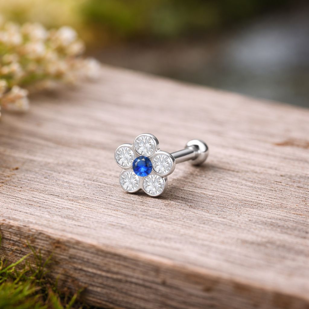 Forget Me Not Helix and Tragus Sterling Silver and Surgical Steel - Image 2