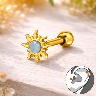 Golden Sunburst Opal Helix and Tragus Sterling Silver and Surgical Steel