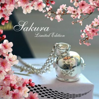 Sakura Cherry Blossom Moving Helmet Necklace in Sterling Silver - Limited Edition