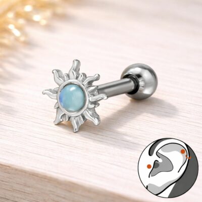 Sunburst Opal Helix and Tragus Sterling Silver and Surgical Steel