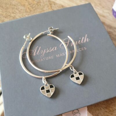 Tiny Chequered Heart Large Hoop Earrings
