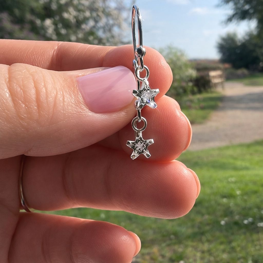 Twink the Tiny Star Sparkling Crystal Drop Earrings in Sterling Silver - Image 2