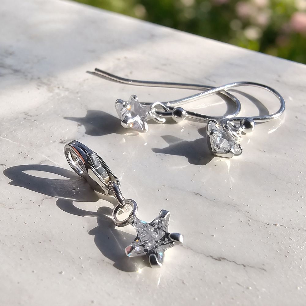 Twink the Tiny Star Sparkling Crystal Drop Earrings in Sterling Silver - Image 3