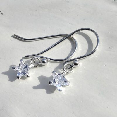 Twink the Tiny Star Sparkling Crystal Drop Earrings in Sterling Silver