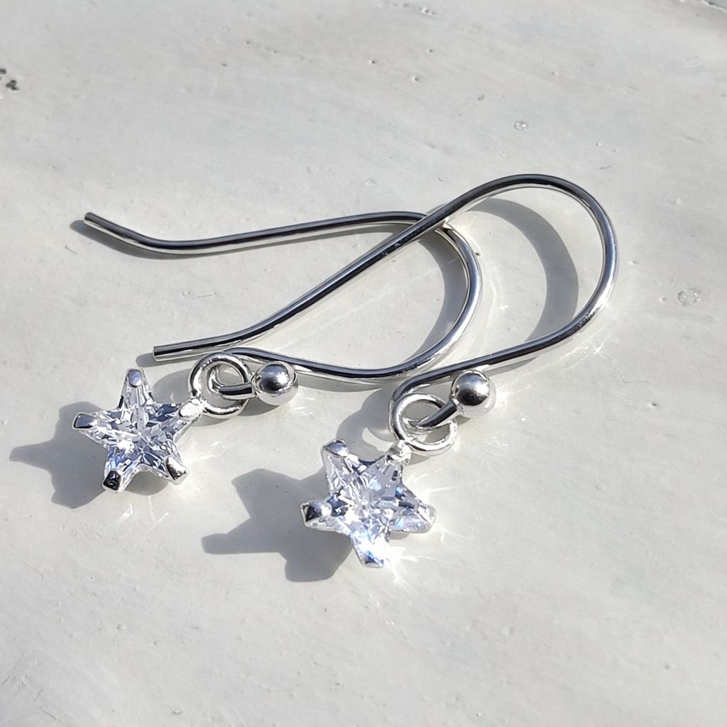 Twink the Tiny Star Sparkling Crystal Drop Earrings in Sterling Silver
