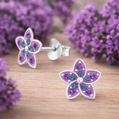Purple Blossom Studs in Sterling Silver