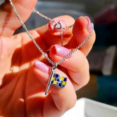 Mini Rossi VR46 Inspired Enamel Flag Twisted Bracelet in Sterling Silver