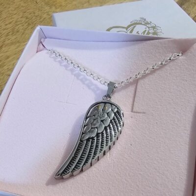 Angel Wing Urn Necklace for Ashes and Hair/Fur on Sterling Silver Chunky Open Link Chain