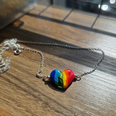 Eurovision Rainbow Murano Heart Necklace in Sterling Silver