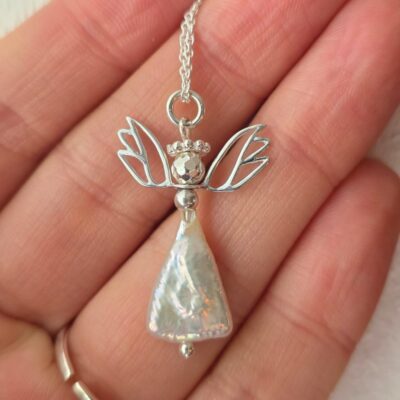Gabriel Guardian Angel Keshi Freshwater Pearl Necklace in Sterling Silver