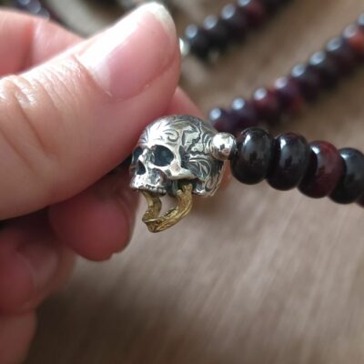 Gothic Golden Skull Agate Bracelet in Sterling Silver