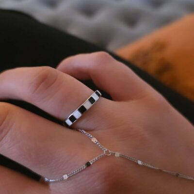Racing Heritage Chequered Enamel Ring in Sterling Silver