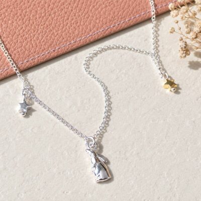 Stargazing Hare Necklace in Sterling Silver with Gold Dipped Star