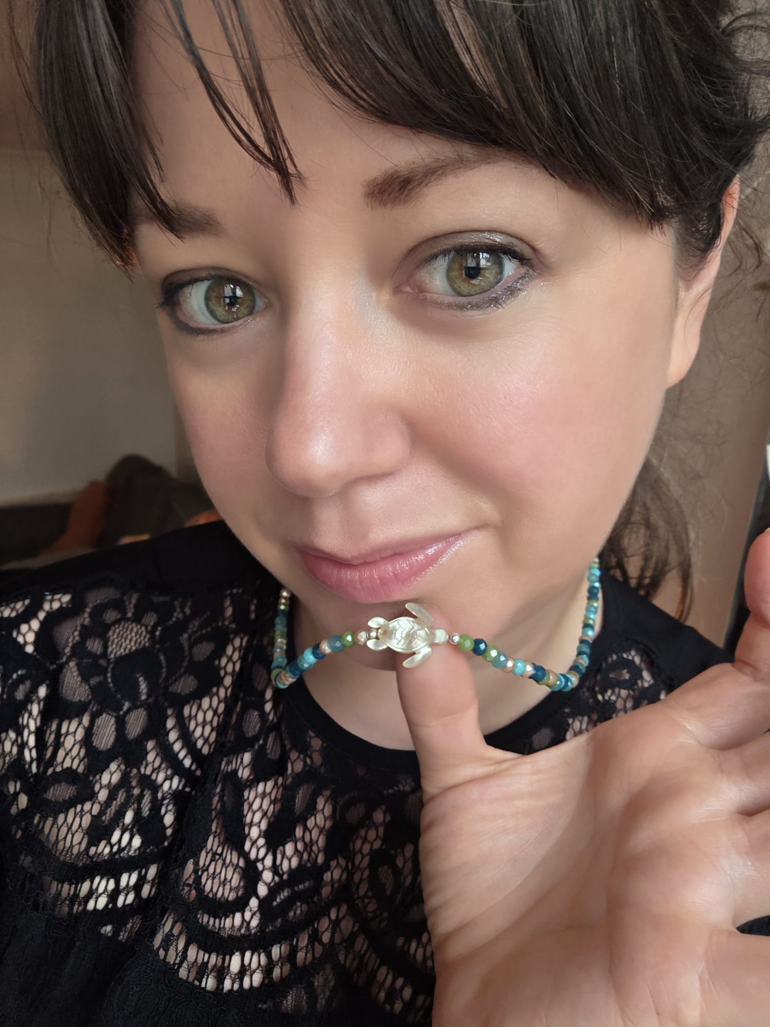 Mother of Pearl Shell Rainbow Turtle Crystal Necklace in Sterling Silver - Limited Edition - Image 2