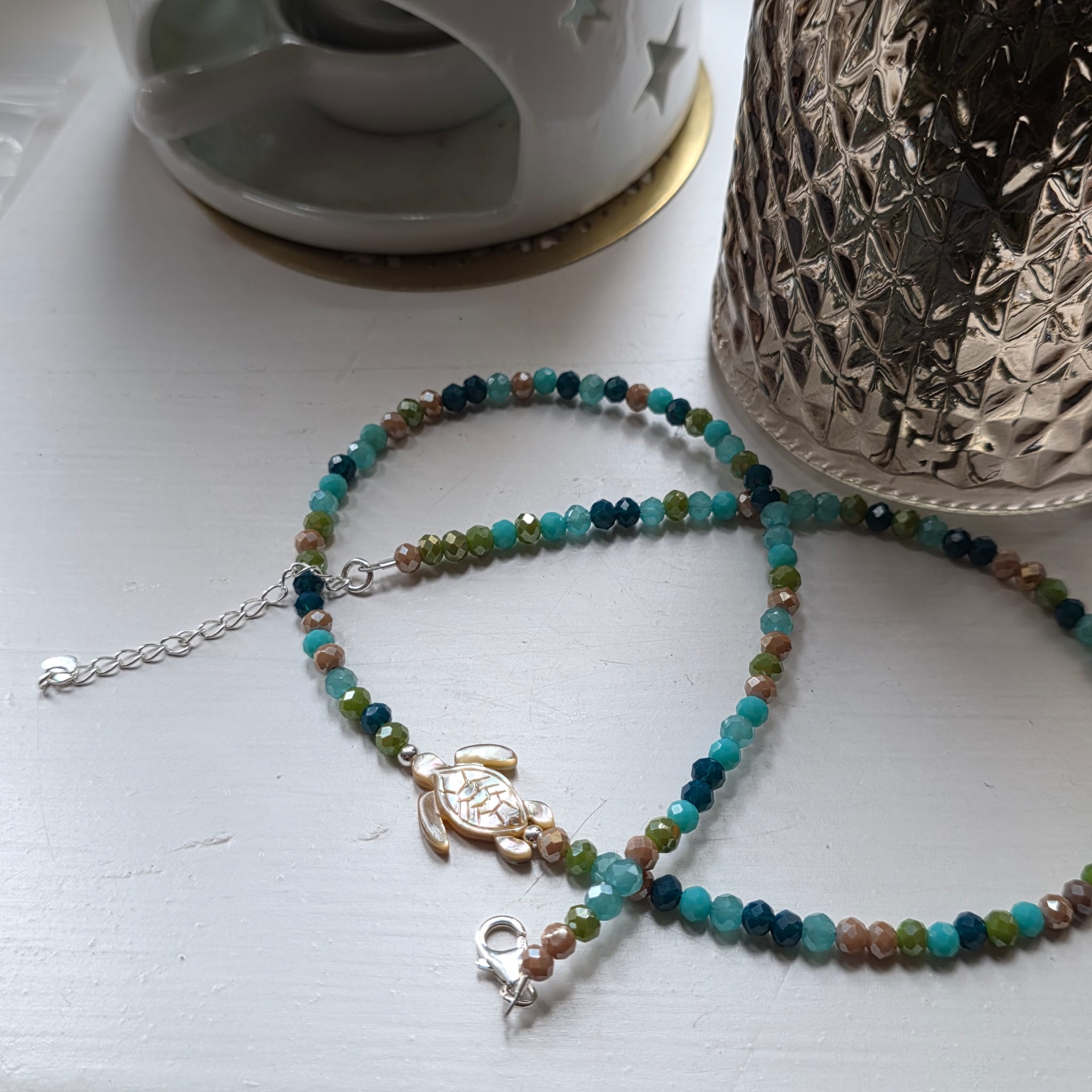 Mother of Pearl Shell Rainbow Turtle Crystal Necklace in Sterling Silver - Limited Edition - Image 3