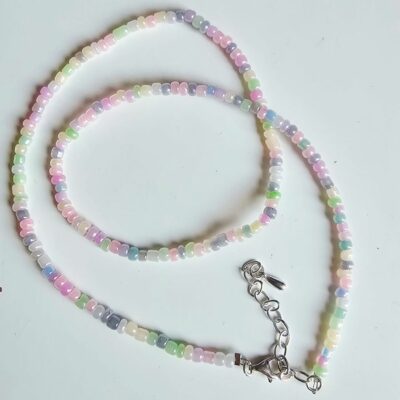 Candy Cane Lane Pastel Beaded Necklace in Sterling Silver