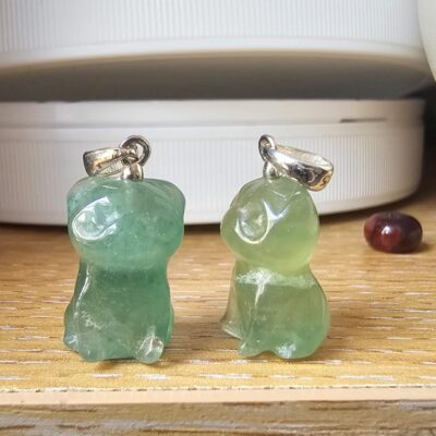 Green Fluorite Gemstone Dog Pendant in Sterling Silver