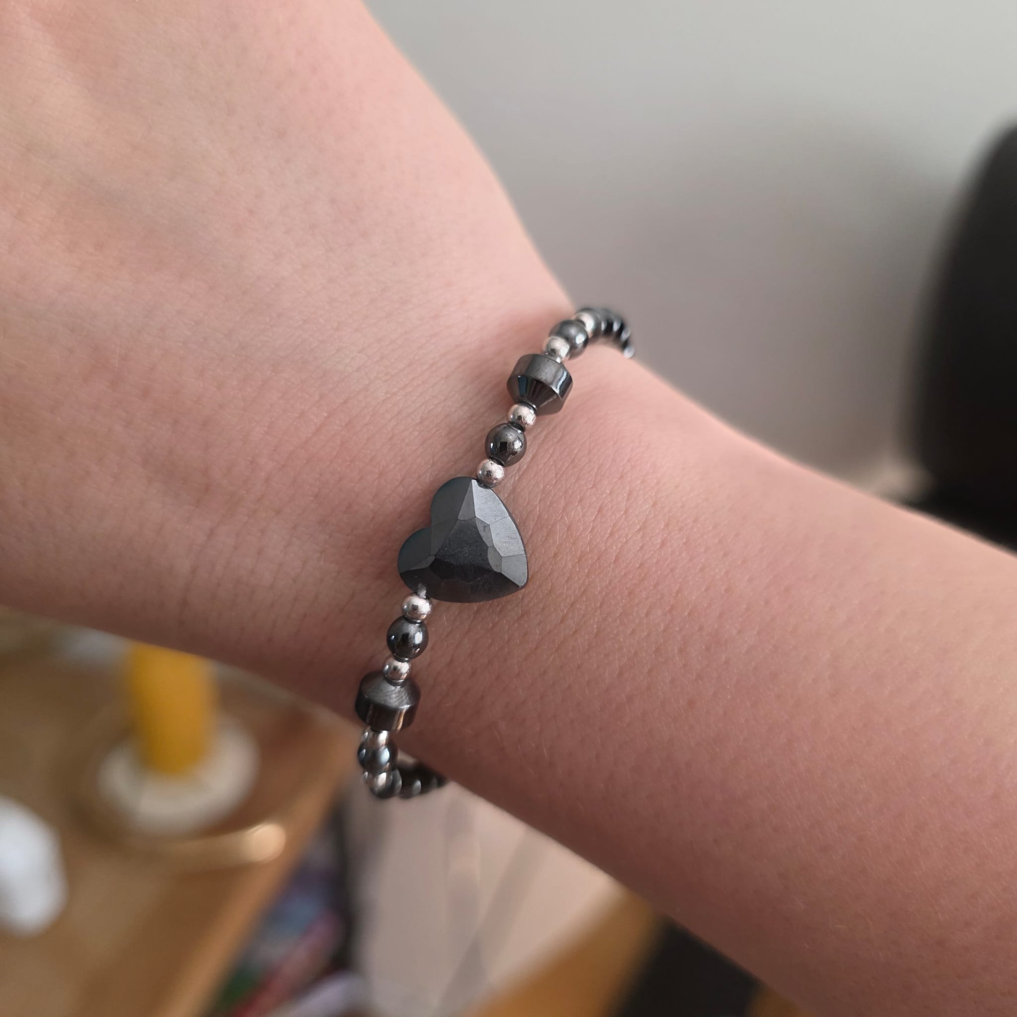 Hematite Heart Stretchy Gemstone Bracelet - Image 2