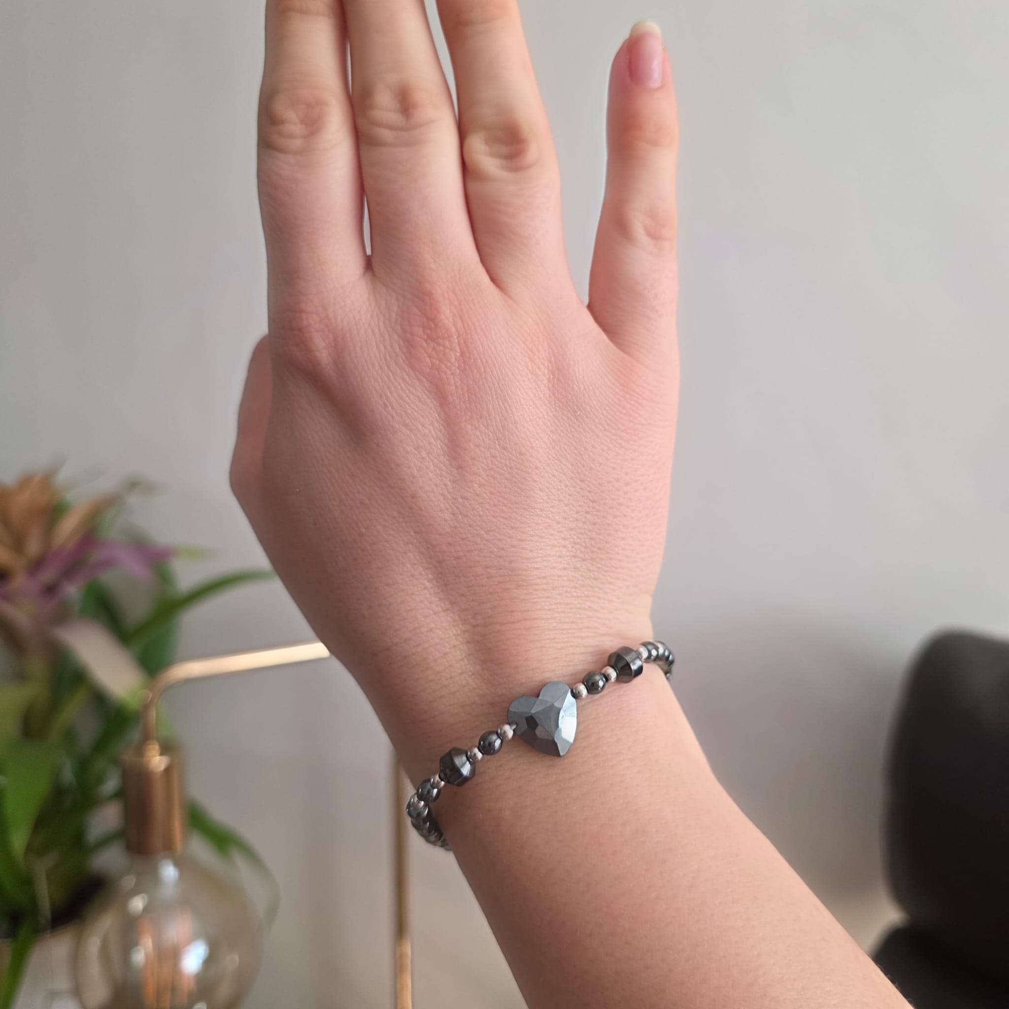 Hematite Heart Stretchy Gemstone Bracelet