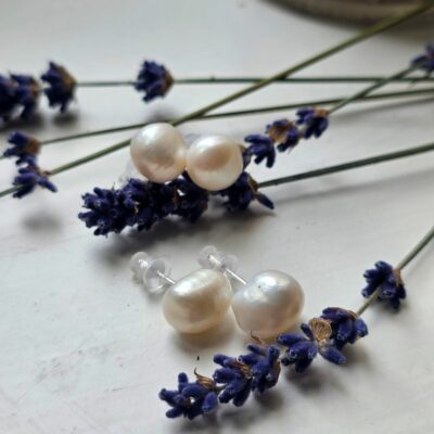 Keshi Freshwater Pearl Irregular Shaped Studs in Sterling Silver