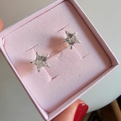 Large Sparkling Twinkle Star Stud Earrings in Sterling Silver