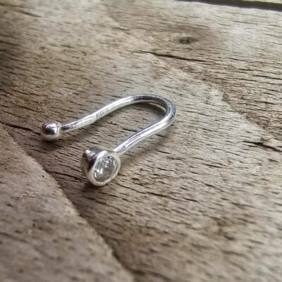 No Piercing Sterling Silver Sparkling Nose Ring - Round