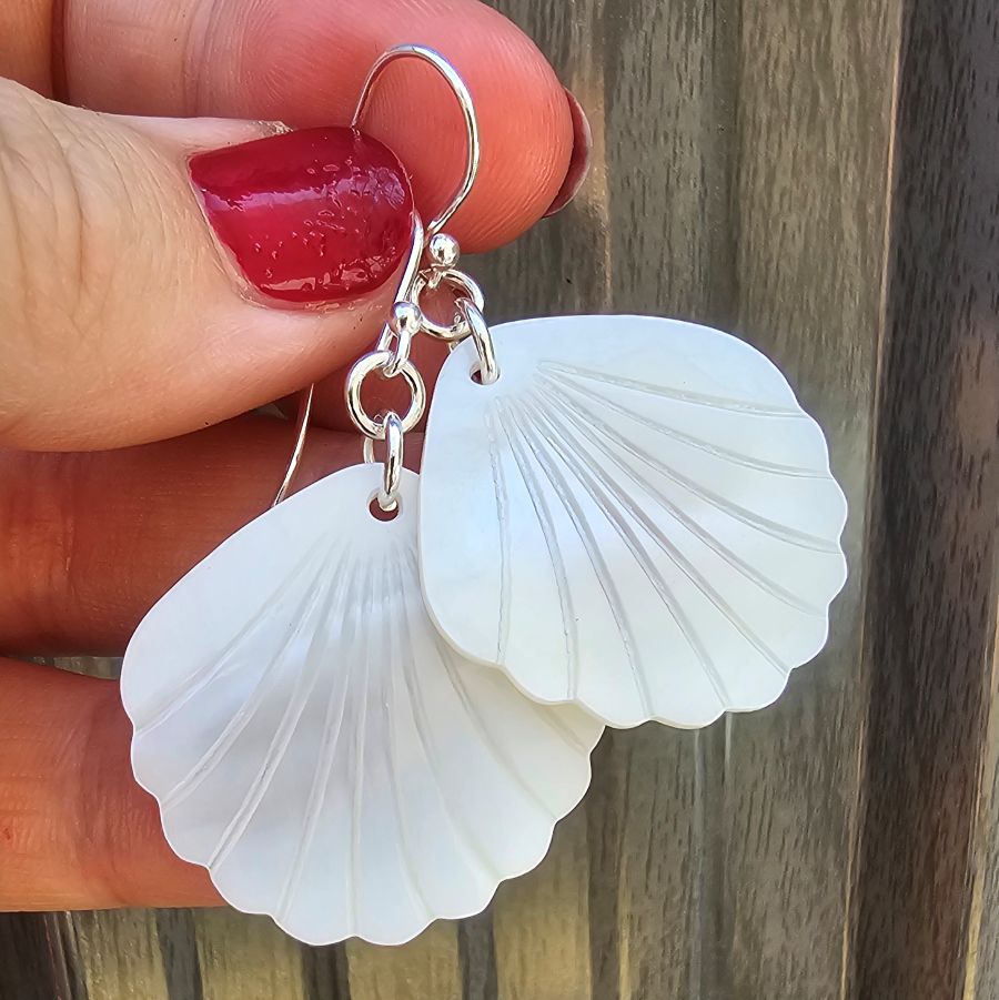 Rainbow Tinted Scallop Shell Statement Drop Earrings - Image 2