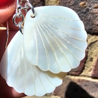 Rainbow Tinted Scallop Shell Statement Drop Earrings