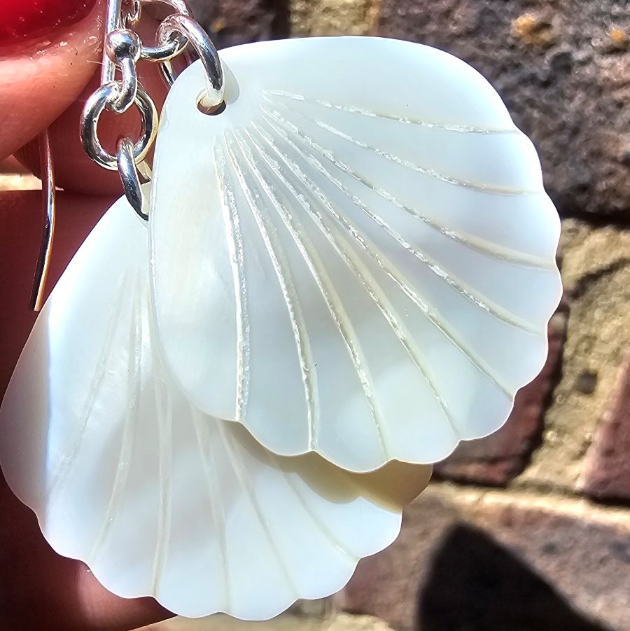 Rainbow Tinted Scallop Shell Statement Drop Earrings