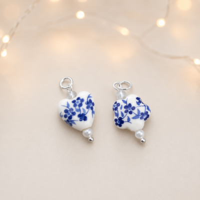 Porcelain Floral Blue Blossom Flower Pendant in Sterling Silver
