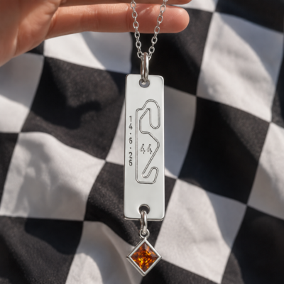 Celebratory Lewis Hamilton Catalunya 2026 Winners Tag Necklace in Sterling Silver - Numbered Collector Cards 1 to 44