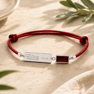 Celebratory Lewis Hamilton Catalunya 2026 Winners Drawstring Adjustable Cord Bracelet in Sterling Silver - Numbered Collector Cards 1 to 44