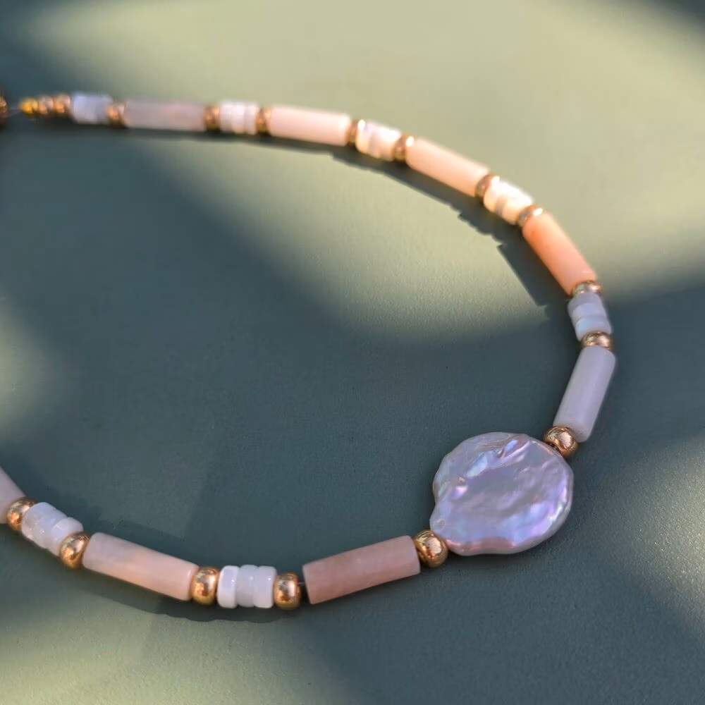 Blush Tide Freshwater Pearl & Peach Aventurine Phone Strap - Image 2