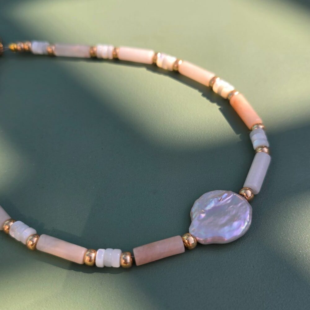 Blush Tide Freshwater Pearl & Peach Aventurine Phone Strap - Image 2