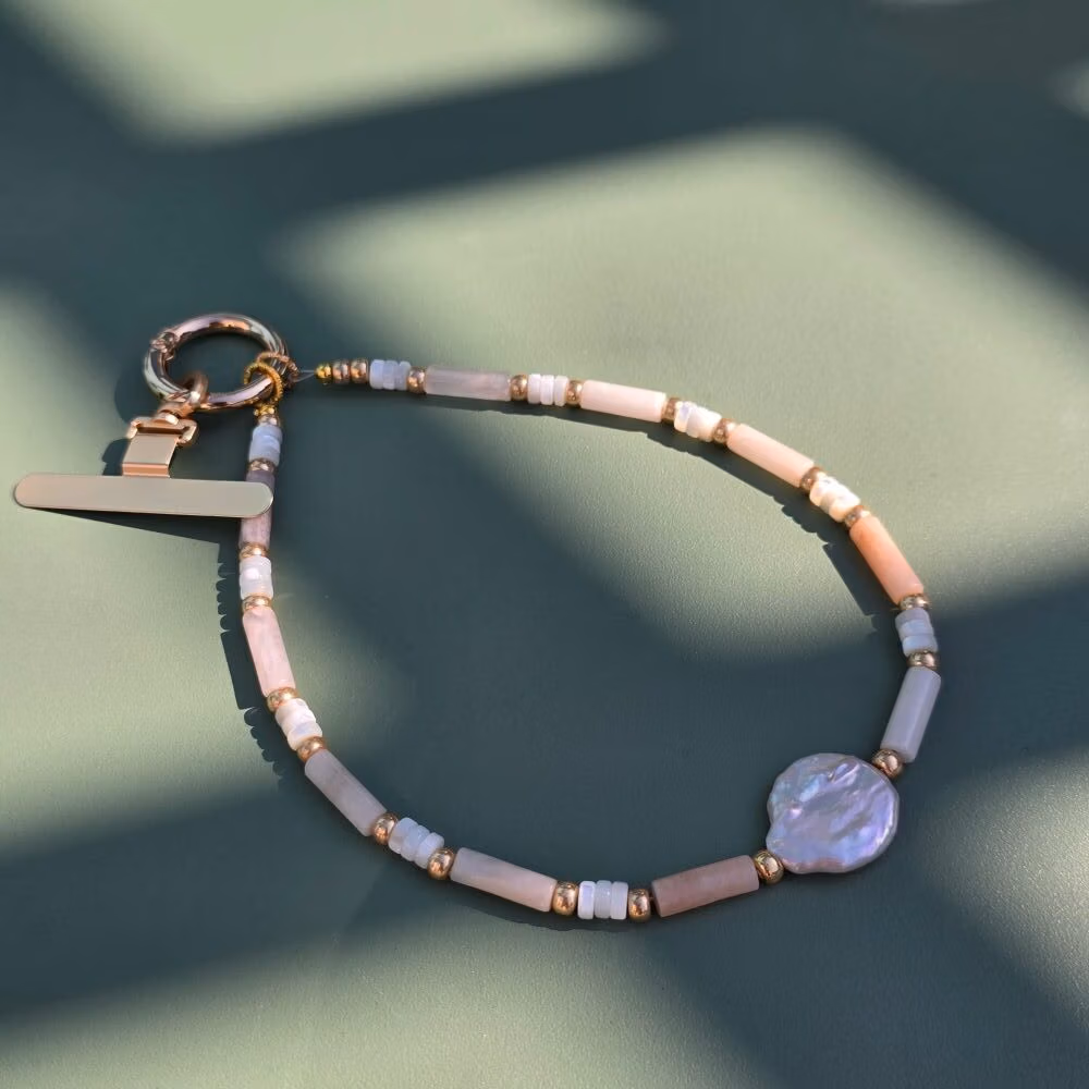 Blush Tide Freshwater Pearl & Peach Aventurine Phone Strap