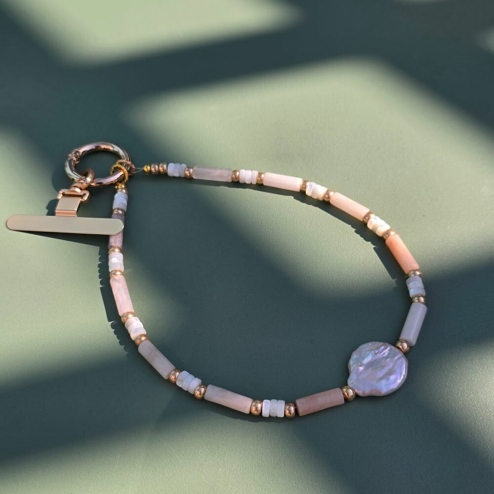 Blush Tide Freshwater Pearl & Peach Aventurine Phone Strap