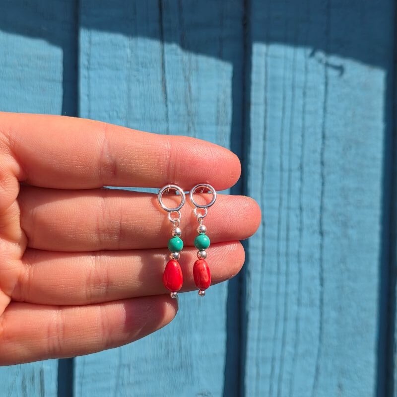 Coral Reef Drop Stud Earrings in Sterling Silver - Image 2