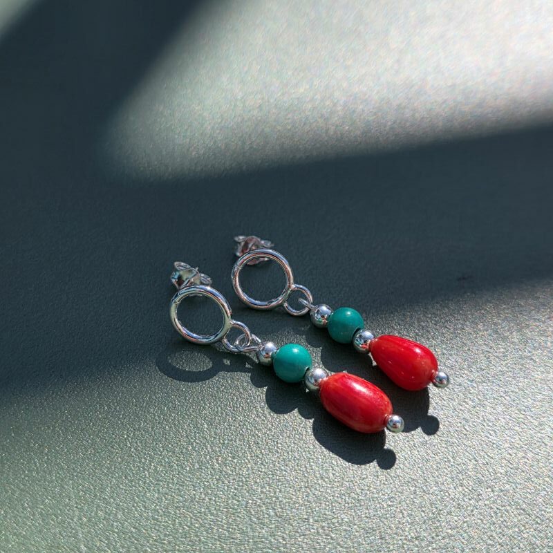 Coral Reef Drop Stud Earrings in Sterling Silver