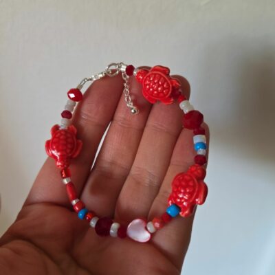 Coral Turtle Bracelet in Sterling Silver