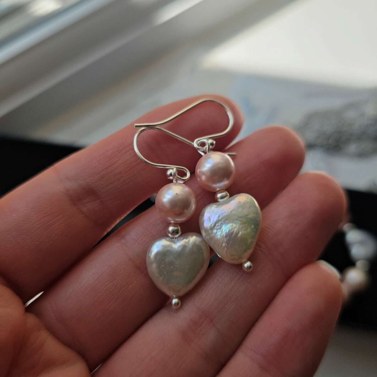Elle Woods Limited Edition Keshi Freshwater Pearl Heart Drop Earrings - Image 2