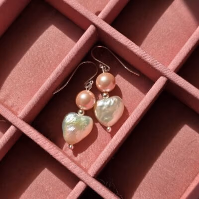 Elle Woods Limited Edition Keshi Freshwater Pearl Heart Drop Earrings