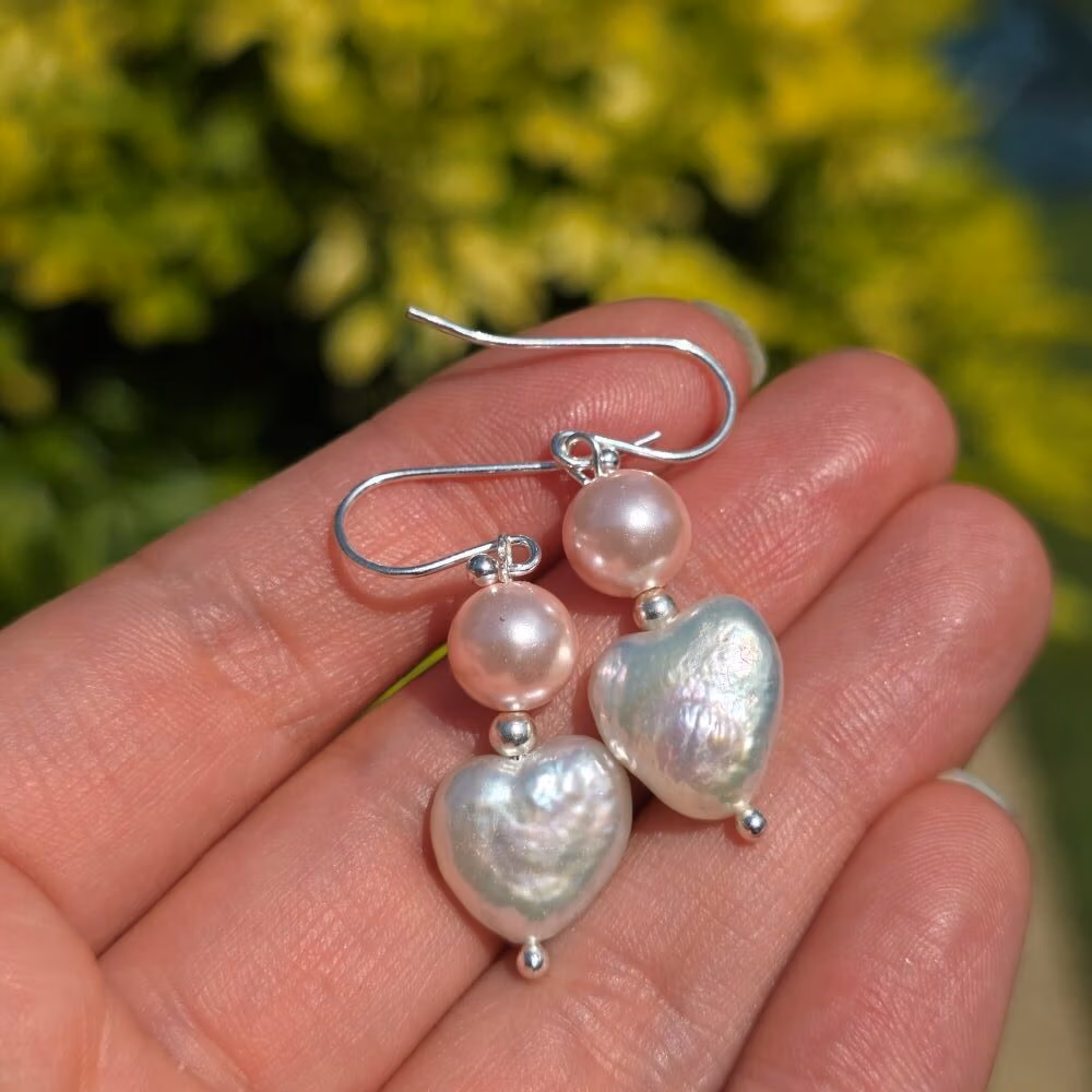 Elle Woods Limited Edition Keshi Freshwater Pearl Heart Drop Earrings - Image 4