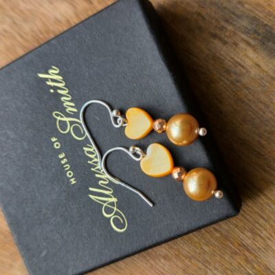 Golden Shore Mother of Pearl Heart Drop Earrings in Sterling Silver