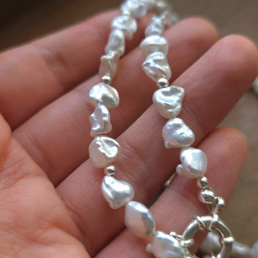 Hamilton Podium Organic Keshi Freshwater Pearl Statement Necklace in Sterling Silver - Image 2