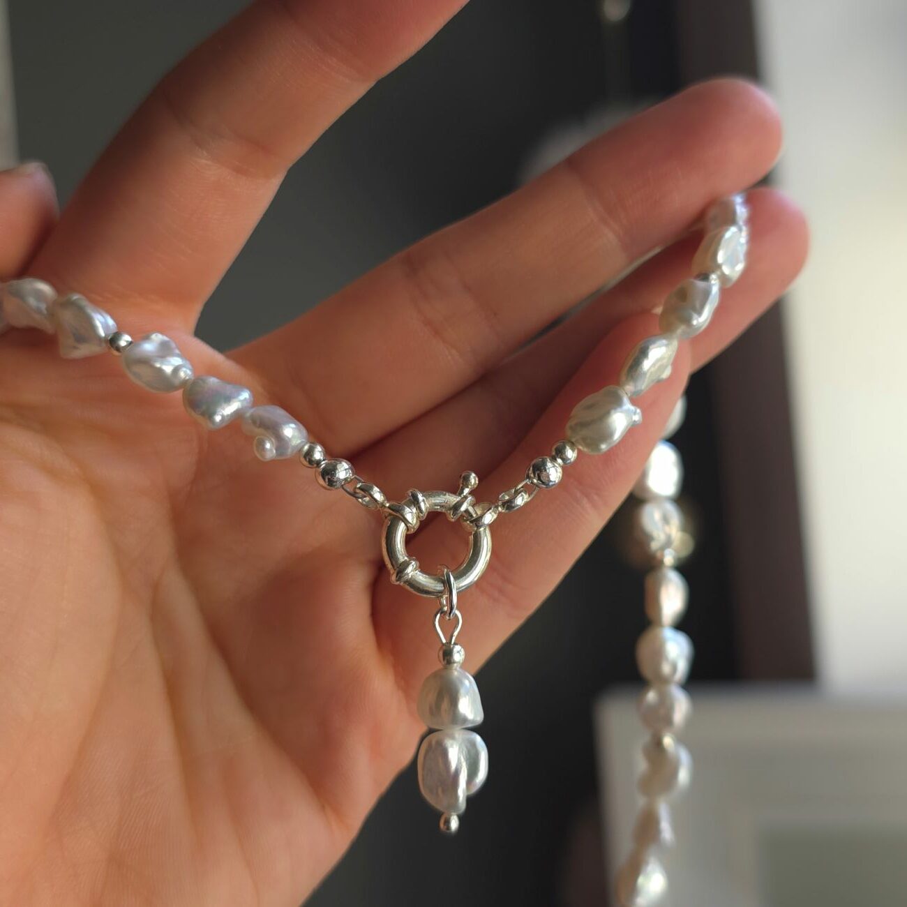 Hamilton Podium Organic Keshi Freshwater Pearl Statement Necklace in Sterling Silver - Image 3