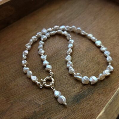 Hamilton Podium Organic Keshi Freshwater Pearl Statement Necklace in Sterling Silver