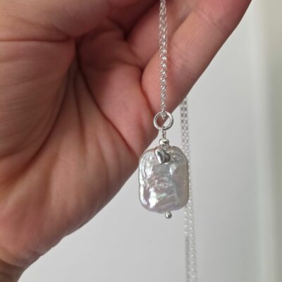 Heart of the Ocean Keshi Freshwater Pearl Necklace in Sterling Silver