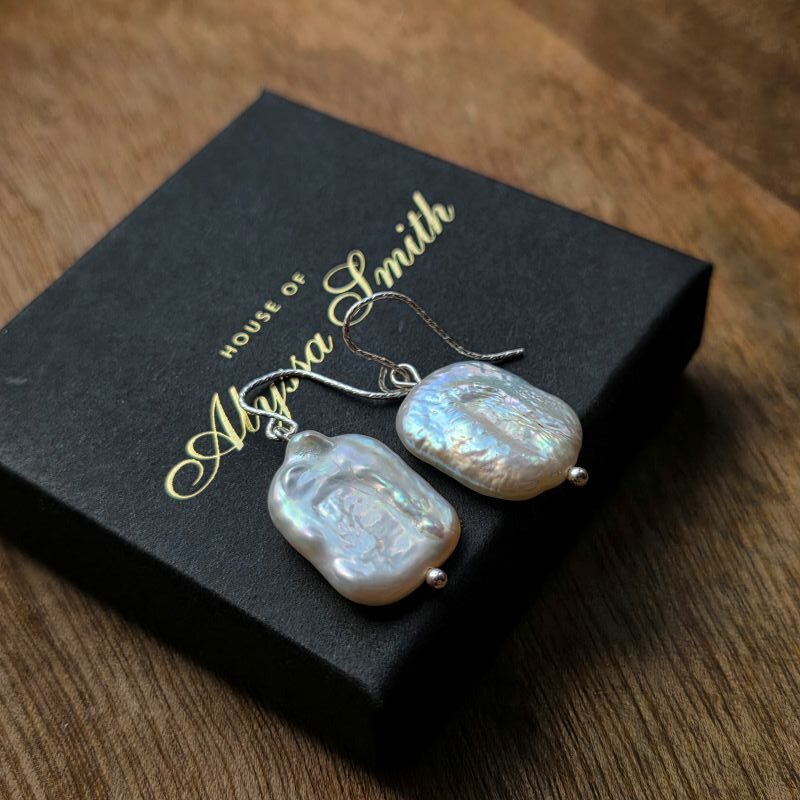 Ocean Moon Keshi Freshwater Pearl Drop Earrings in Sterling Silver
