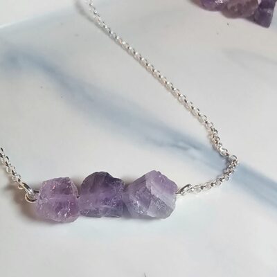 Raw Amethyst Nugget Necklace in Sterling Silver