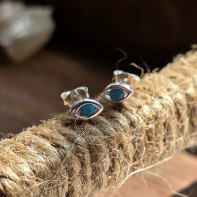 Sailor's Guardian Evil Eye Turquoise Stud Earrings in Sterling Silver